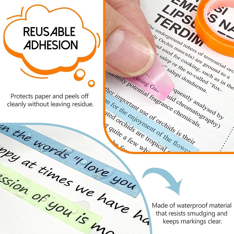 Ceemiaa 5 Rolls Fluorescent Highlighter Tape – Transparent Removable Neon Marking Sticker for Books, Notes & Labels – Writable PET Annotation Strips for Study, Office & Home - Image 4